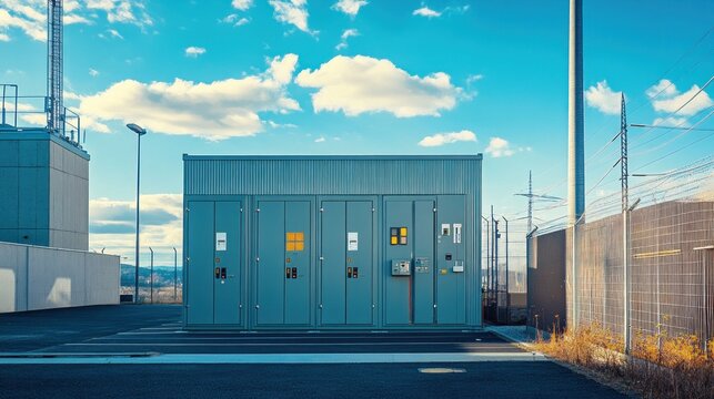 Industrial electrical enclosure on paved area