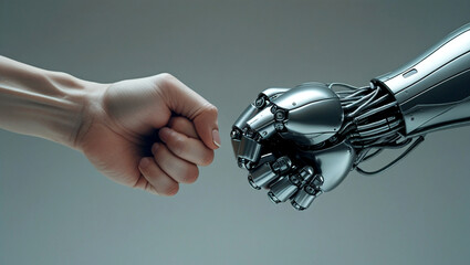 Intense Arm Wrestling Match Between Human and Futuristic Robot
