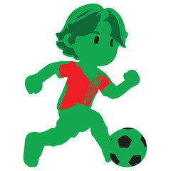 A soccer football player is kicking the ball