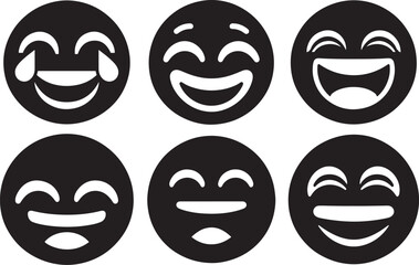 Laughing Emoji face set with joyful expressions in flat silhouette vector illustration design