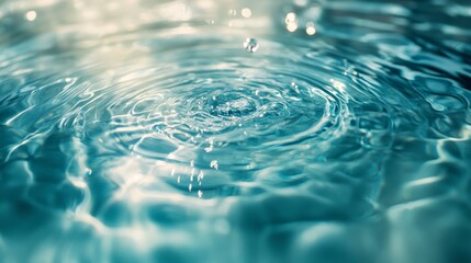 Crystal clear aqua water surface with gentle ripple patterns catching light, dancing micro bubbles floating upward, ethereal underwater caustic light patterns, transparent liquid texture with visible