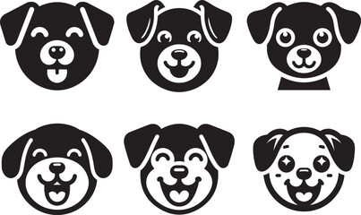Fototapeta premium Dog Emoji face set with happy expressions in cartoon silhouette vector illustration design