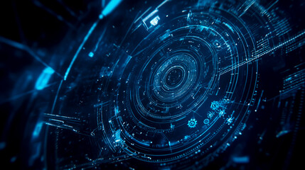 Obraz premium Blue digital background with gears and technical drawing elements