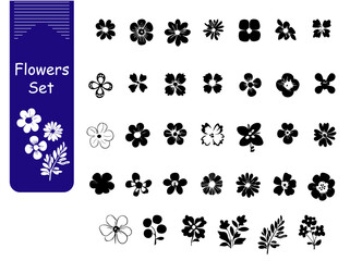 Flowers icon set. Flowers isolated on transparent background. Flowers in modern simple. Cute round flower plant nature collection. Vector illustration