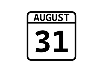 Icono negro de calendario de 31 de agosto