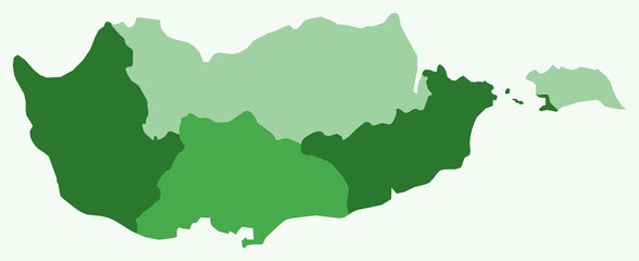 Obraz premium Map of Cyprus with regions. Just a simple country border map with region division. Green color palette. Flat Republic of Cyprus shape with administrative division. Vector illustration.