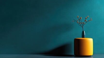 Minimalist teal wall decor with small orange berries