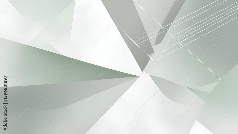 Poster abstract background with a light color palette of sage green and white featuring minimal geometric s