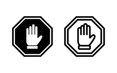 Obraz premium Stop icon vector illustration. stop road sign. hand stop sign and symbol. Do not enter stop red sign with hand