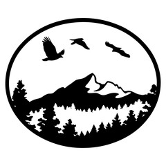 Majestic Mountain Landscape with Birds in Flight Scenic Nature View