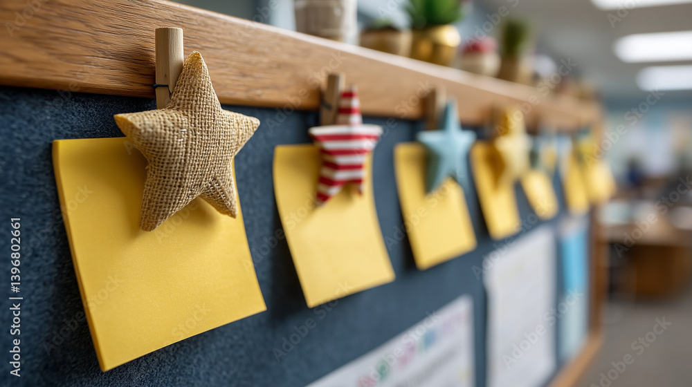 Poster starry reminder board: a vibrant and organized reminder board, adorned with charming star-shaped cli