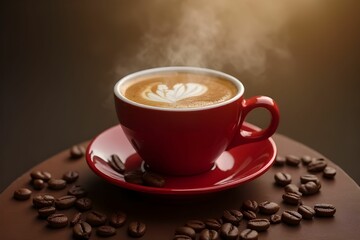 Fototapeta premium Hot coffee on a table. Productive morning atmosphere, perfect for journaling, planning, and working from home concept. Coffee drink menu. Coffee background 