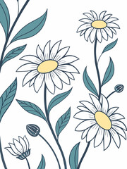 Natural illustration of sunflower silhouettes with organic leaves, hand drawn floral vector ideal for rustic packaging and wallpaper