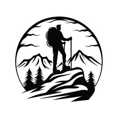 a hiker with a backpack silhouette