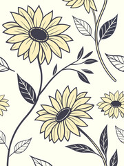 Natural floral design featuring sunflower silhouettes with elegant botanical details, ideal for decorative art and minimal packaging