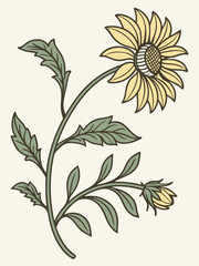 Vintage sunflower vector in silhouette line art style, perfect for floral design backgrounds, eco-friendly packaging, and stationery