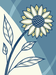 Hand drawn floral design of sunflower silhouettes, botanical black and white vector for rustic patterns and decorative print assets