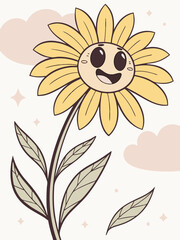 Botanical vector with floral sunflower silhouettes in decorative silhouette style, perfect for elegant, minimal, and natural designs