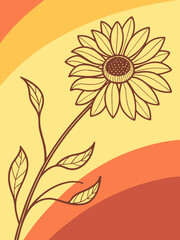 Black and beige floral silhouette of sunflowers and leafy stems, hand drawn botanical vector for rustic invitations and vintage packaging