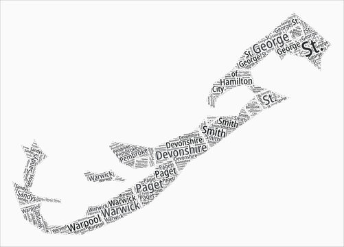 Bermuda Text Style Regions. Country region names word clouds in English language. Creative vector illustration.