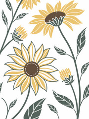 Floral line art vector with sunflowers and leafy stems in silhouette design, perfect for minimal home decor and natural-themed packaging design