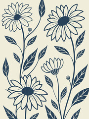 Hand drawn sunflower vector in silhouette style, botanical leaves and elegant stems for rustic wall art, decorative cards, and background textures
