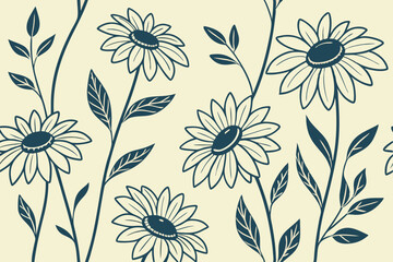 Rustic floral background with sunflower silhouettes and botanical illustration style, perfect for handmade craft and nature design elements