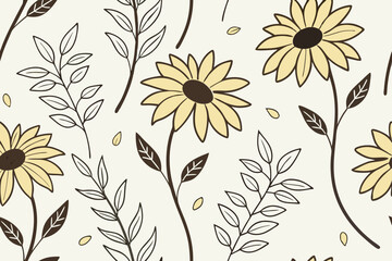 Hand drawn sunflower vector with floral silhouette style, minimal black and beige composition ideal for rustic and nature-themed decorative art
