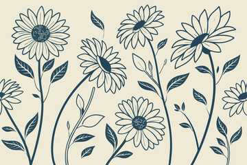 Sunflower floral silhouette vector with nature-inspired composition, decorative botanical art style for invitations, packaging, or vintage flower patterns