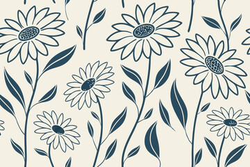 Floral design featuring sunflower silhouettes and organic leaf patterns, natural vector illustration for rustic themes, eco packaging, or decorative wall art