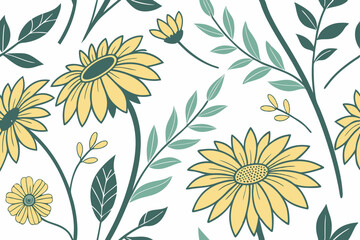 Hand drawn botanical sunflower vector in monochrome silhouette style, featuring natural flowers and stems, great for textile prints and minimal floral designs