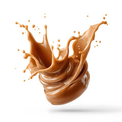 Caramel Splash in Motion, Rich and Creamy Golden Syrup Explosion Captured Against White Background