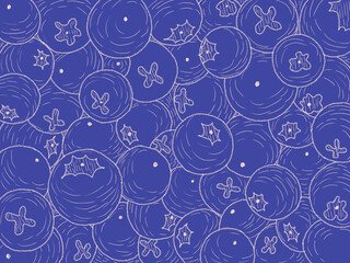 seamless pattern with blueberry fruit. hand drawn outline on holiday season vibes background. high resolution for design with a whimsical and enchanting dark blue theme