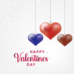 Happy Valentines Day Three Hanging Hearts, Romantic Celebration