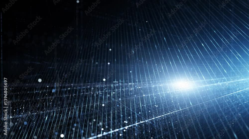 Poster digital technology lines and dots motion with flickering blue light animation background.