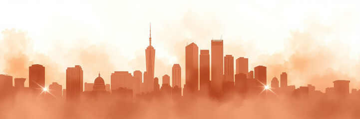 Fototapeta premium Silhouette of city skyline against orange background