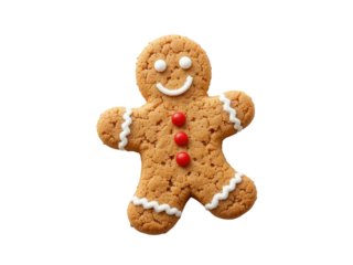 Cheerful Gingerbread Man Cookie on White Background for Holiday Themes