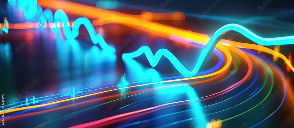 Poster abstract glowing lines forming dynamic chart.