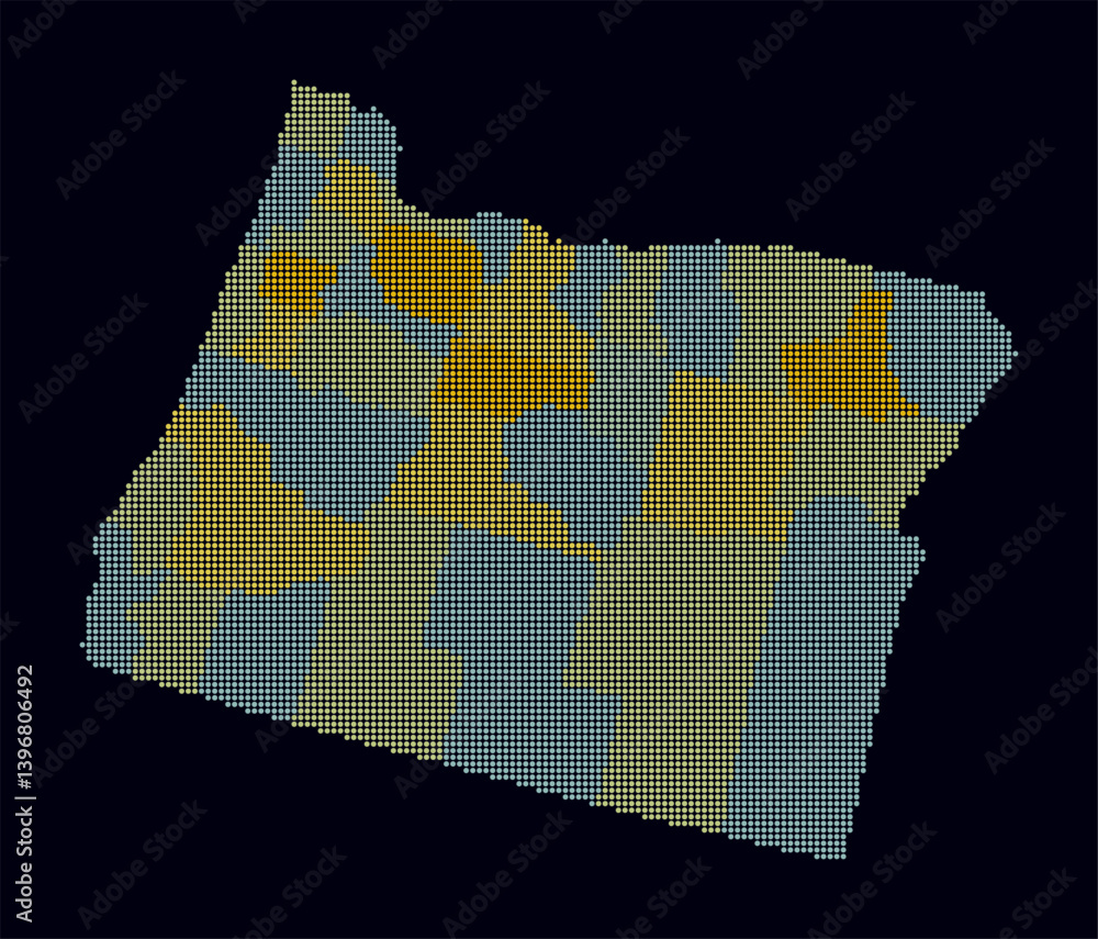 Poster oregon dotted map. digital style map of the state on dark background. oregon shape with circle dots.