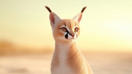Fototapeta premium Caracal in golden light, desert landscape
