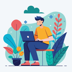 man working with her laptop vector