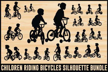 Kids Riding Bicycles Silhouettes