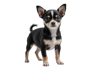 Obraz premium Adorable Black and Tan Chihuahua Standing Confidently on White Background