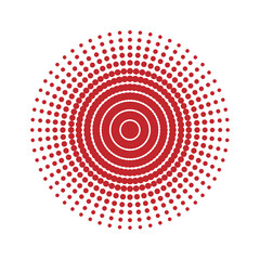 Red circle of dots. Spiral isolated on white or transparent background. Vector illustration. Closeup element for abstract design decoration. Flash and explosion of color. Hypnotic vortex.