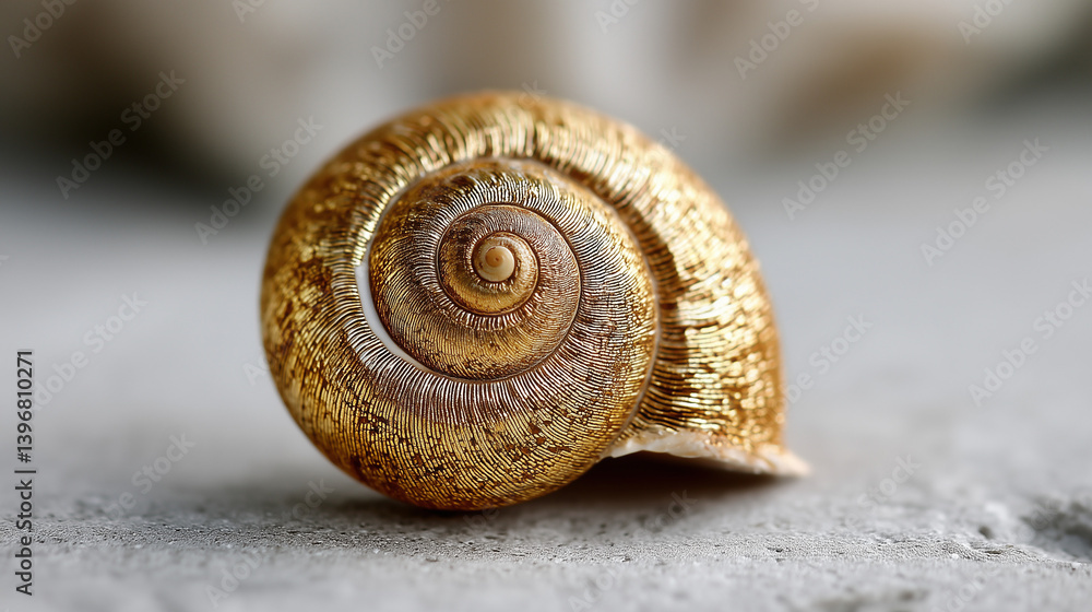 Poster golden shell's delicate spiral: a macro shot of a stunning shell, its intricate spiral pattern showc