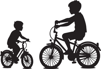 Naklejka premium Kids Riding Bicycles Silhouettes