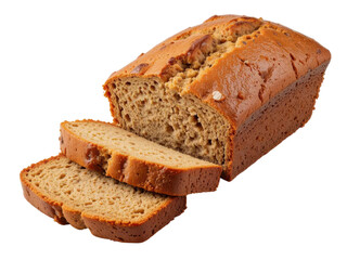 Freshly Baked Bread Loaf with Sliced Portions Isolated on White Background