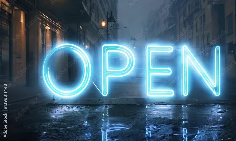 Poster open text in bold neon style animated with a slow and vibrant glow made with generative ai technolog