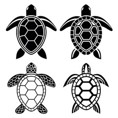 Obraz premium A collection-of-15-black-and-white-turtle-silhouet. 
