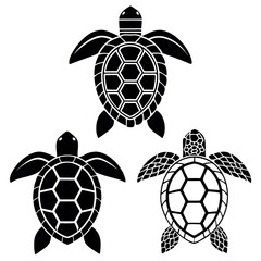 Fototapeta premium A collection-of-15-black-and-white-turtle-silhouet. 